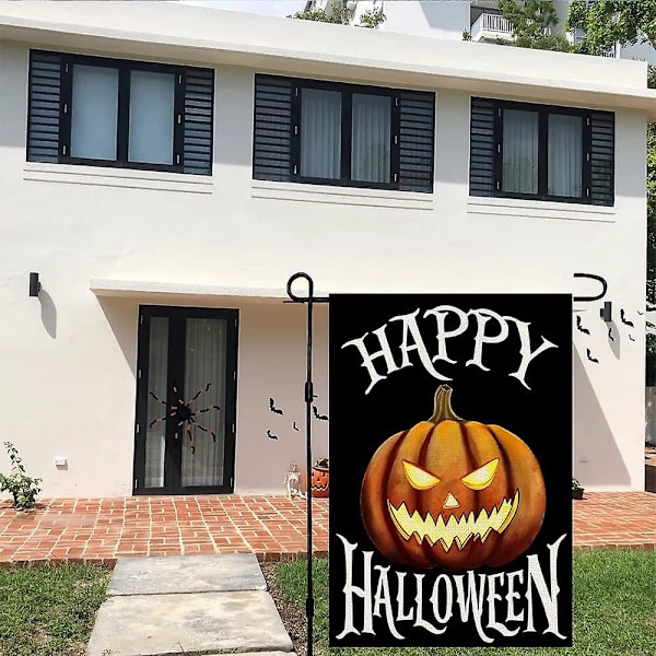 Pelottava Kurpitsa Halloween Puutarha Lippu - 12 X 18 Tuuman Kaksisivuinen Juutti Pihakoriste