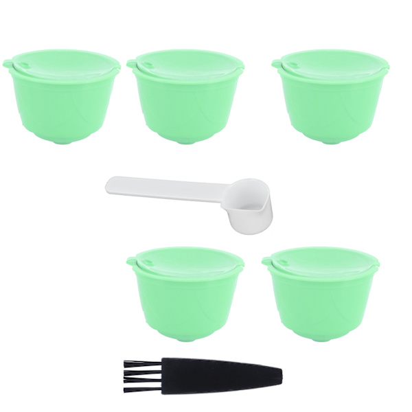 Kaffekapselset i rostfritt stål för DOLCE GUSTO-kaffemaskin (grön, 5 kapslar, 1 sked, 1 borste)