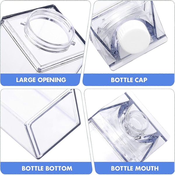 20x6,5x6,5cm Set med 2 Återanvändbara Mjölkkartongflaskor - Transparenta - 500 ml - För Resor och Utomhusbruk