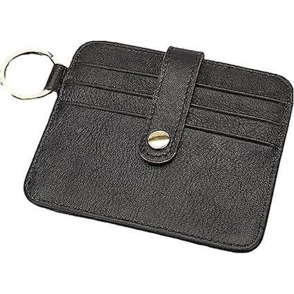 1 st smal och enkel kreditkortshållare i läder med pengarklämma och nyckelring, minimalistisk plånbok med framficka för män