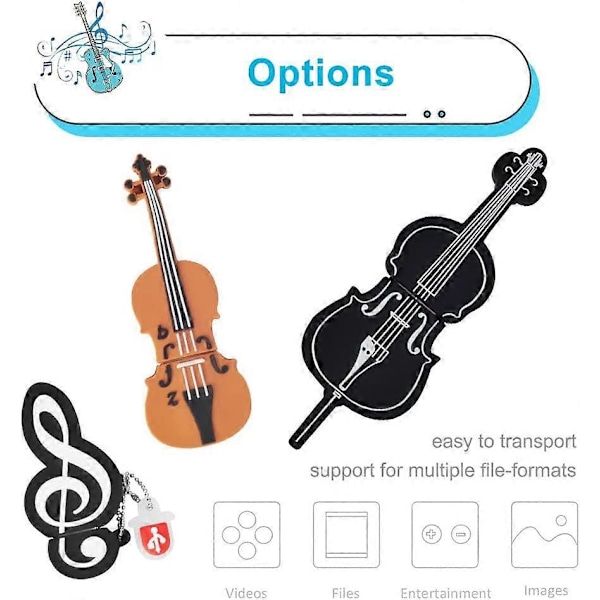 USB-muistitikku 16GB*5, Muistitikku Pendrive Nuotit/Piano/Saksofoni/Viulu/Sello, Ihanteellinen lahja lapsille ja perheelle 16GB*5 Soittimet