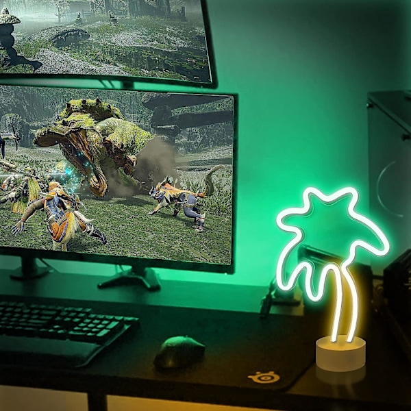Neon Palmetræslys Batteri USB-drevet LED-lampe med Stativ Grøn Gul Skilt