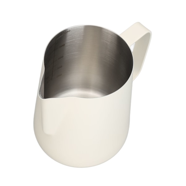 Trekkblomstkopp i rustfritt stål, kunstskumkopp med spiss tut, melkeskummer for kaffeframstilling til hjem og kafé, 600 ml, hvit