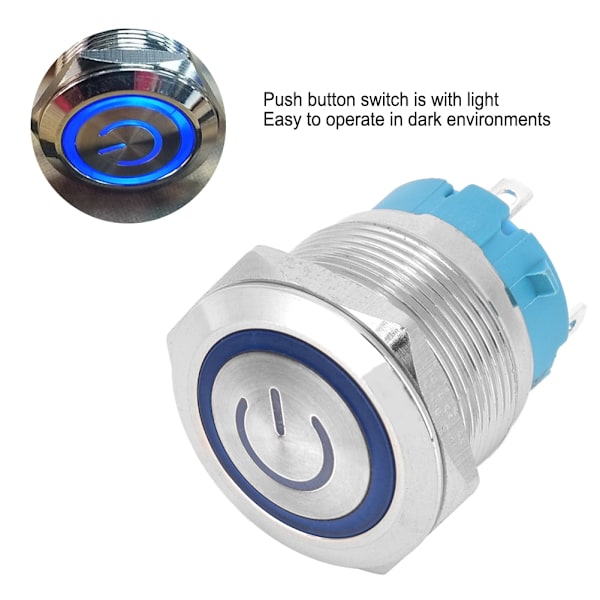2st 22 mm metalltryckknappsbrytare platt huvud momentan 4 stift med power IP65 12-24VDCBlue