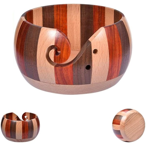 Handmade Wooden Yarn Bowl - Portable and Round Shape, Ideal for Keeping Knitting Needles and Yarn Balls, Crochet Organizer and Storage Solution