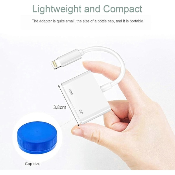 Lightning till HDMI-adapter, 1080P Digital Sync Screen Converter AV-adapter med laddningsport Kompatibel med iPhone 12/11/XS/XR/X/8, iPad på HDTV/Monitor