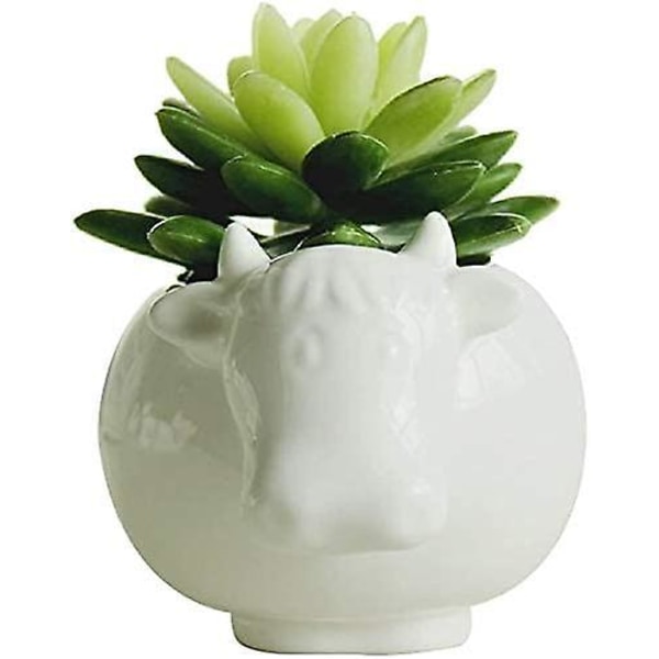Hvit Keramisk Blomsterpotte Søt Sukkulenter Planter Simple Design Kreativ Ku Stil Liten Potte for Planter