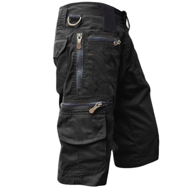 Moniväliset Mustat Cargo Capri-housut Streetwear Casual Shortsit