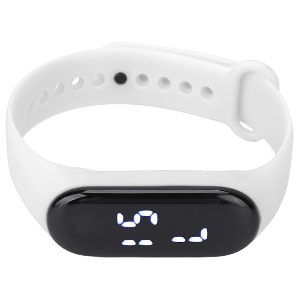 Digitalur LED Hvidt Lys Display Plast Spejl Elektronisk Bevægelse Silikone Strap Sportsur til Student Hvid