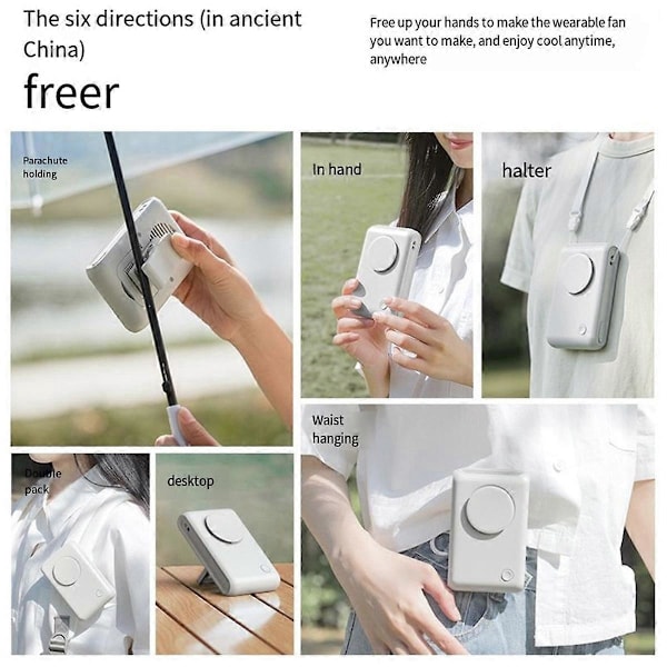 Genopladelig bærbar ventilator med taljeklemme og nakkedesign, A White29
