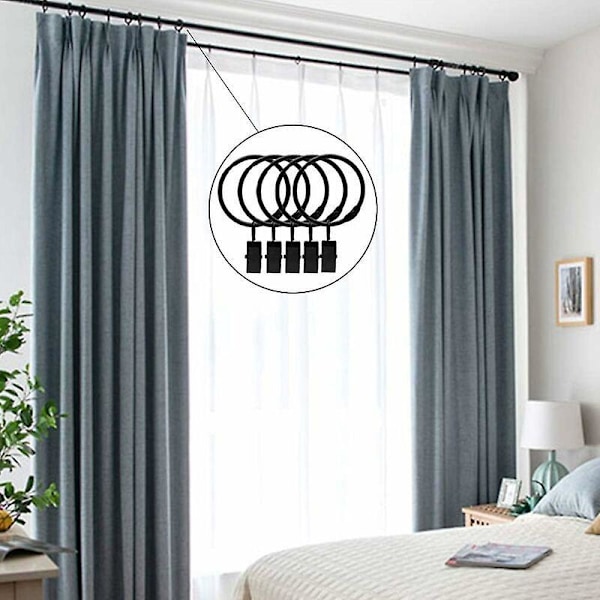20 Stk. Åbne Metal Gardinering med Clips, Let at Åbne og Lukke, Indvendig Diameter 38mm, til Tunge Gardiner og Lettere Gardiner (Sort)