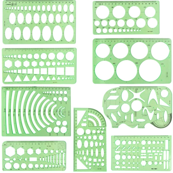 9 st ritmallar mallar mätning geometriska linjaler plast ritlinjaler för ingenjörsbyggnad studier och design
