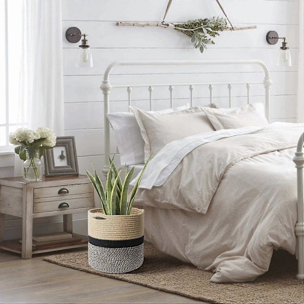 Robust Jute Rep Växtkorg Modern Vävd Korg för 10\" Blomkruka Golv Inomhus Planteringskärl, 11