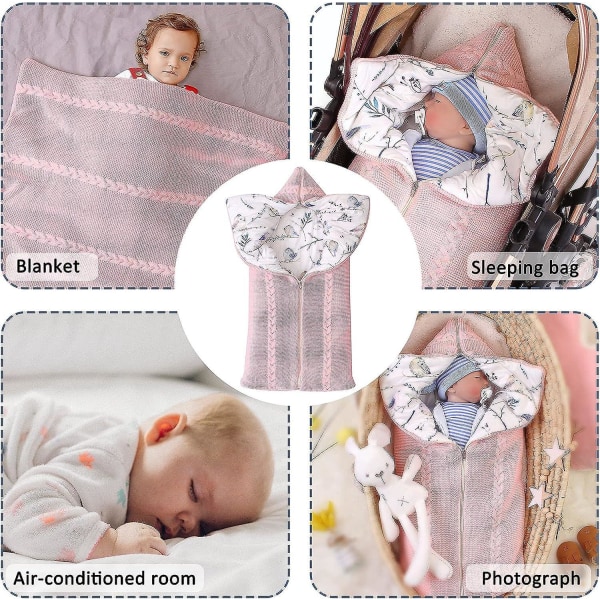 Pink nyfødt vintersovepose med lynlåslukning og varm svøb