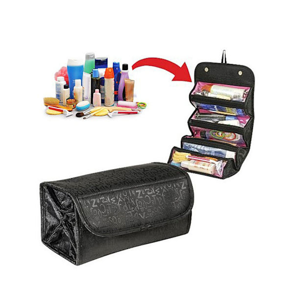 Rul Kosmetik Organizer Makeup Taske Foldbar Hængende Toilet Sager Lommer Rum Rejse Kit Smykke Tasker