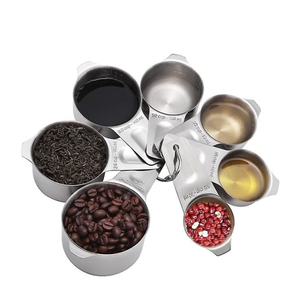 7- set mätkoppar i rostfritt stål med brett handtag för torra och flytande ingredienser, innehåller 30 ml, 60 ml, 80 ml, 120 ml, 160 ml, 180 ml, 240 ml