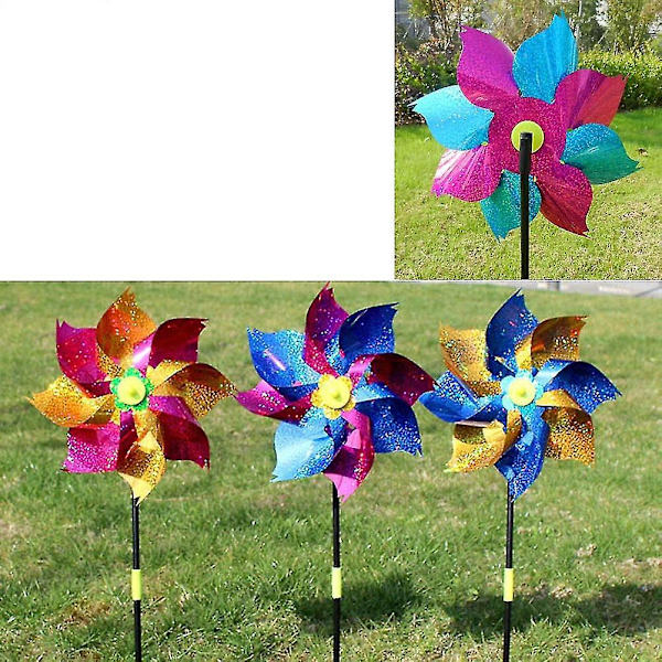 Farverige Pinwheel Wind Spinners - sæt med 8, glitrende plastik, perfekt havedekoration og børnegave