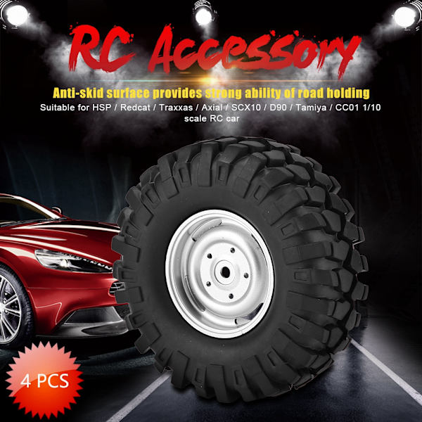 4 kpl Pyöränrenkaat Kumirenkaat navoineen 1/10 RC Crawler -maastokuorma-autolle