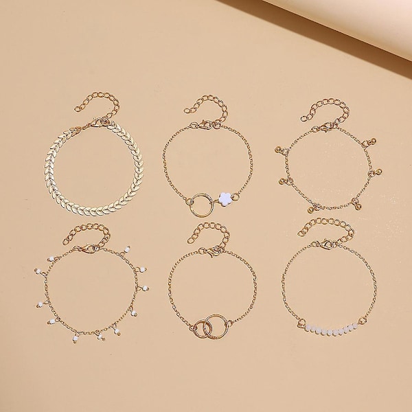 Sommararmband Enkla Geometriska Cirkelarmband Set Blommor Löv 6 st