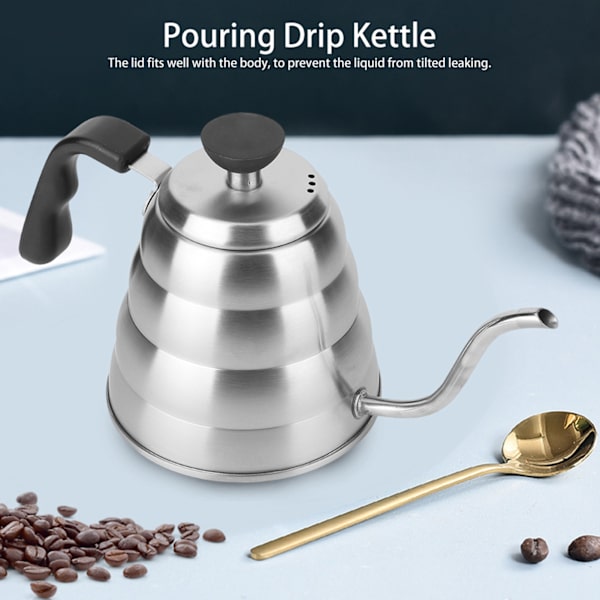 1,2L Rostfritt Stål Kaffe Droppkanna Häll Droppkokare Gåshals Lång Mun Tekanna med Termometer