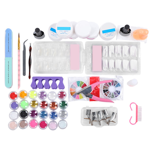Akrylnaglar Set Glitterpulver Naglar Tips Borste Nagel Manikyr Art Verktyg Kit för Nagelsalong