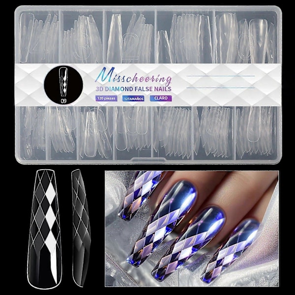 Balett Lösnaglar Mandelformade Klara 3D Diamant Akryl Resin Heltäckande Nagelkonst Förlängningsverktyg9