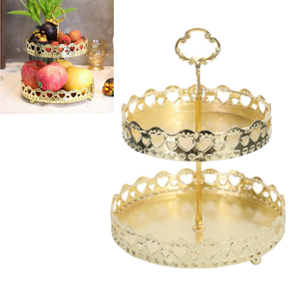 Dobbelt lag kagefad dekorativ kobber guld kiks dessert display plade til bryllup udhulet kærlighed hjerte