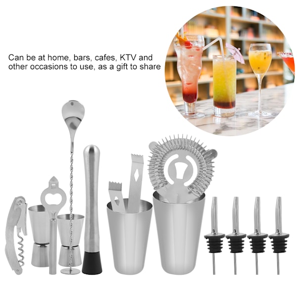 14 stk. rustfrit cocktail shaker mixer drikker drikkeværktøj bar gave (600, 450 ml)