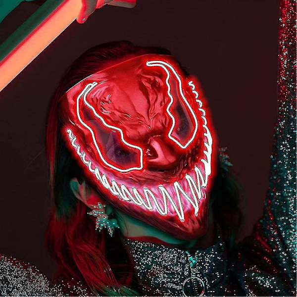 Venom LED-valo naamio Halloween-juhliin ja cosplayhin, punainen