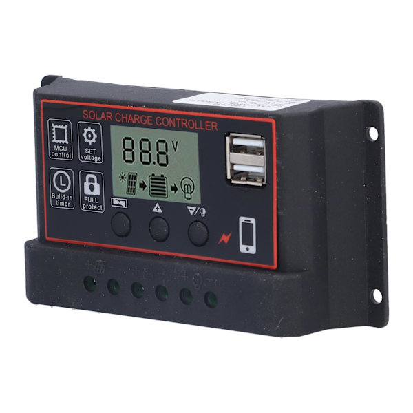 Justerbar solcellsladdningsregulator Smart Power Generation Regulator 12V 24V 10ARöd