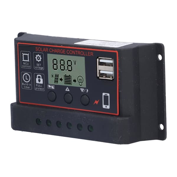 Solar Charge Controller Justerbar Fotovoltaisk Smart Strømgenereringsregulator 12V 24V 10ARød