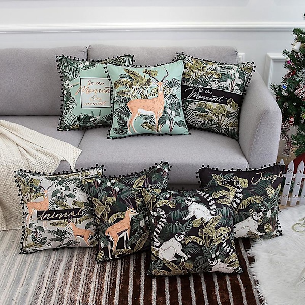 Set med 7 st Djur Växter Dekorativa Mjuka Kuddfodral för Soffa, Sovrum - 45x45cm