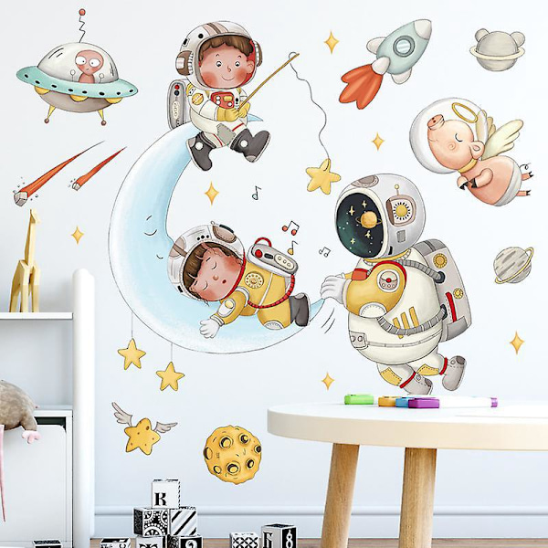 Ett set med astronauter, måne och stjärnor väggdekaler väggdekor för barnrum, babyrum, vardagsrum