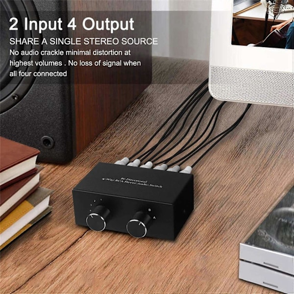 Bi-Directionel 4-vejs RCA Stereo Audio Switch L/R Audio Switcher