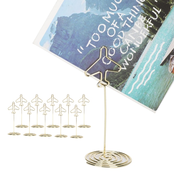 Golden Airplane Desktop Message Clip visitkortholder med base (10 stk)