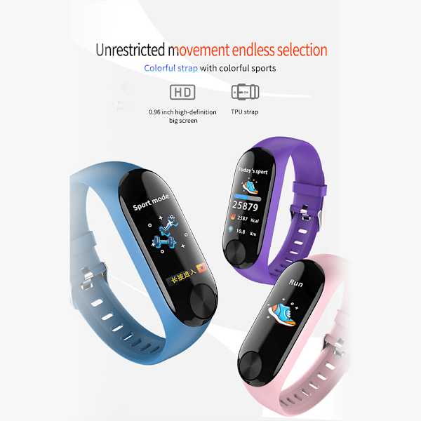 Farve skærm smart armbånd hjertefrekvens tracking blodtryk søvn monitor armbånd (blå)