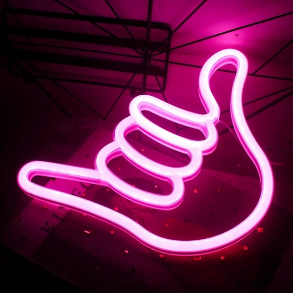 2025 Sopiva Sormi Neonkyltti Onnekas Ele Neon Pinkki Neonvalokyltti Käden Muotoiset Neonvalot Makuuhuoneen Baariin