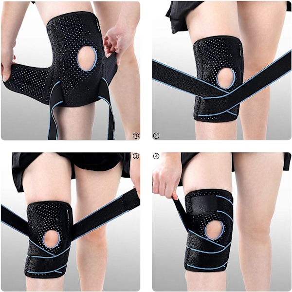 Knästöd i neopren, 2 stycken knästöd för patella och ligament, knäskydd med öppen patellastabiliseringsring för sport, löpning