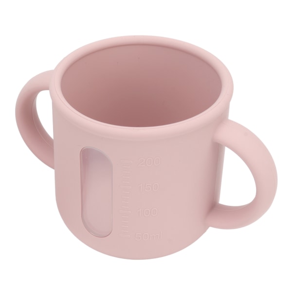 Silikon Tutetkopp Dobbel Håndtak Lett Lærekopp for Småbarn med Tettsittende Lekkasjesikker Lokk for Hjem Reiser Rosa