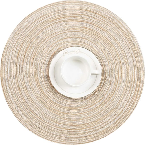 Runde Flettede Bordbrikker Sett med 4 Runde Bordmatter for Spisebord 15 tommer (Beige, 4)