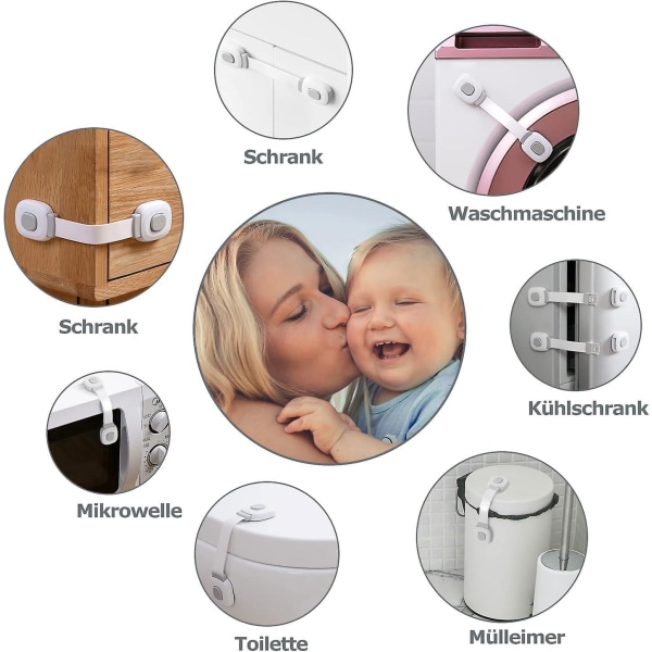 Harmaa baby set: 6 osaa ovi, laatikon ja kaapin salvat, jääkaapin lukot
