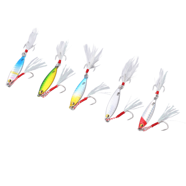 5 st 10g Jig Fiske Lure Metall Jig Beten Konstgjord Lockbete med Fjäderkrokar Fisketillbehör för Bass