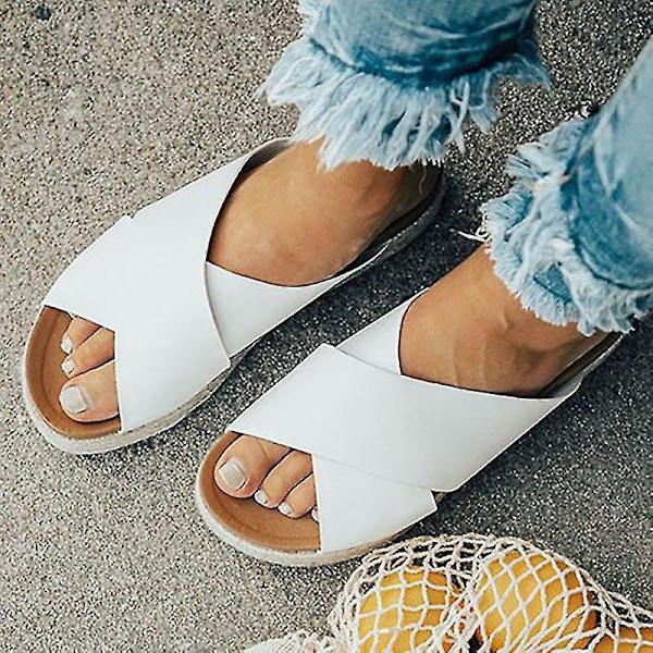 Kraftige platform hvite espadrille kile sandaler for kvinner EU 39