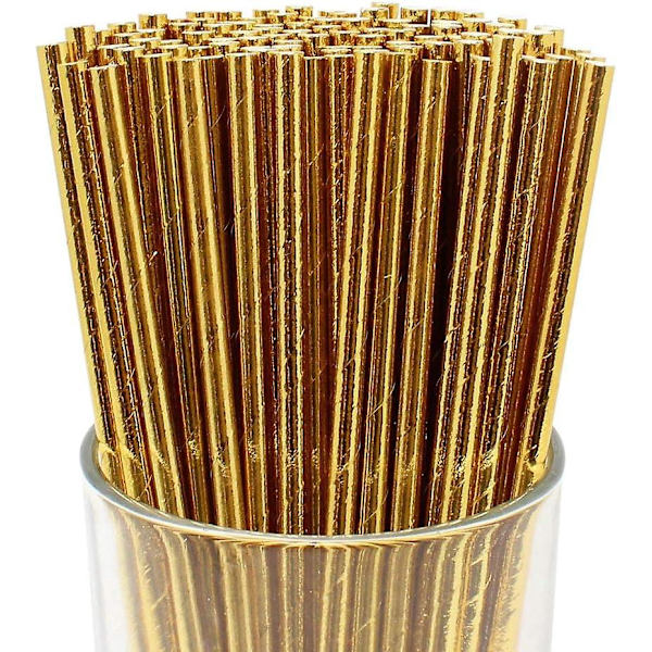 Guldmetalliska enfärgade pappershalm - 100-pack