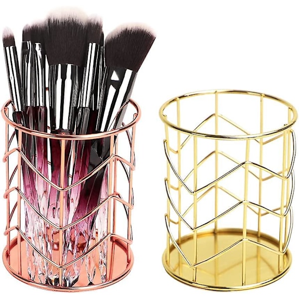 2 STK Makeup Organizer og Opbevaring, Holdbar Makeup Organizer i Metal, 2 Farver Makeup Børsteholdere Kosmetiske Børster Opbevaring til Eyelinere Øjenbryn Blyanter