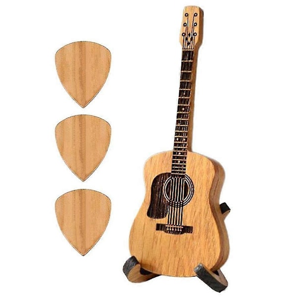 Plektrum Etui, Akustisk Plektrum Boks i Træ, Plektrum Holder med 3 Plektre, Plektrum Stativ til Guitarspillere og Musikelskere