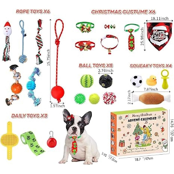 Hundeadventskalender med leksaker, 24-dagars julnedräkning, valppresenter för hundälskare