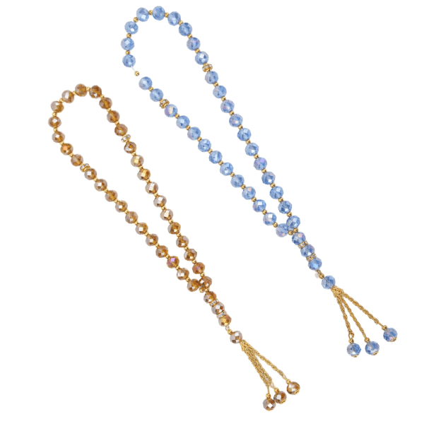2 stk Bønneperler Miniblå Champagnefarge 33 perler Muslim Tasbih med Sapcer-perler til daglig dekorasjonsgave