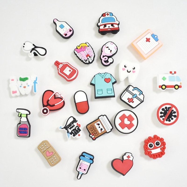 43 delar sjuksköterska skonålar, animerade smycken DIY skodekoration, PVC Charms skotillbehör