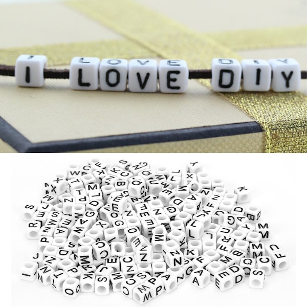 500 stk. Akrylperler Firkantede DIY Håndlavede Perletilbehør Engelsk Alfabet 6mm (Hvid)